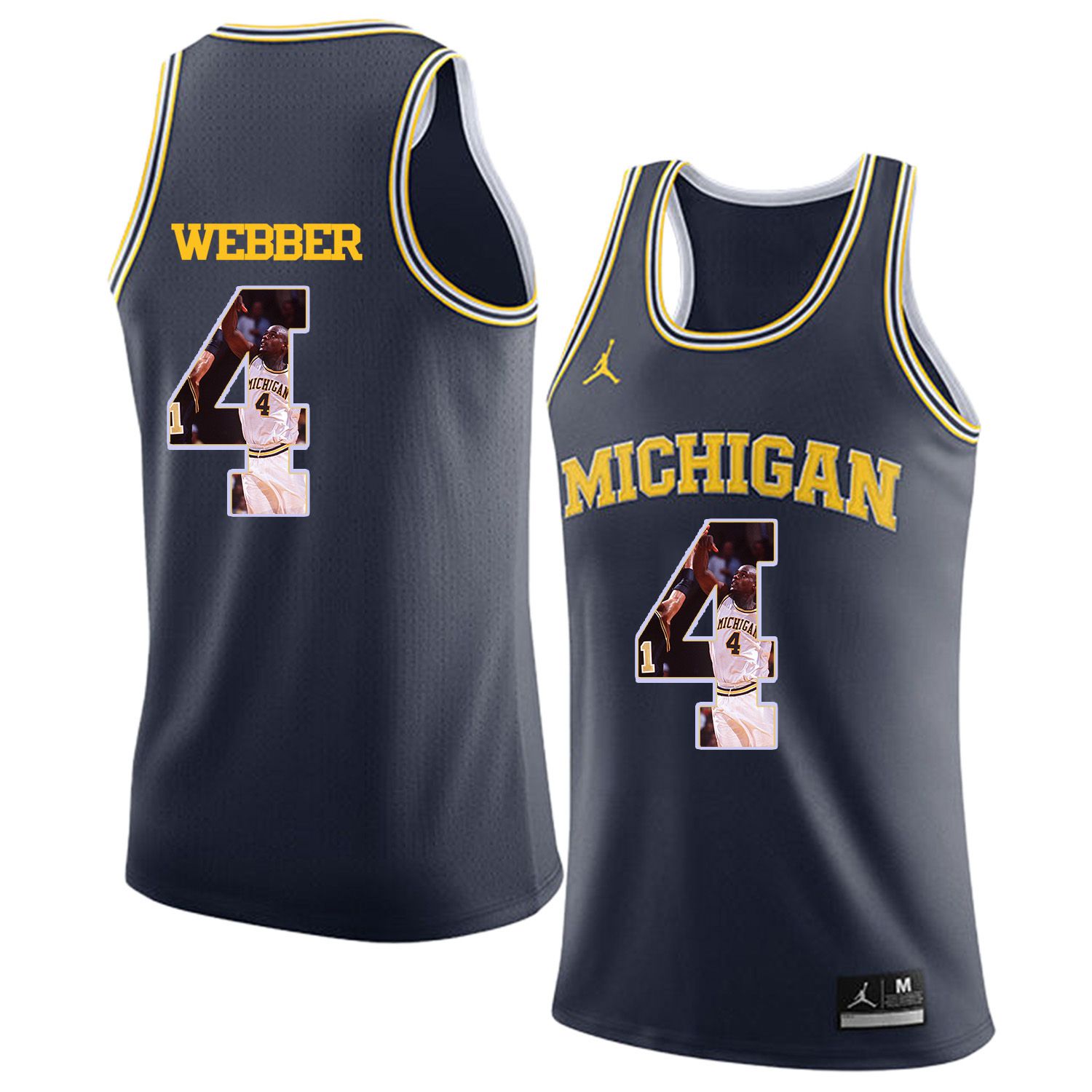 Men Jordan University of Michigan Basketball Navy 4 Webber Fashion Edition Customized NCAA Jerseys